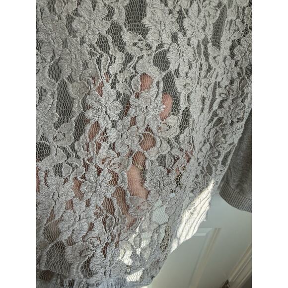 Y2K Hollister Lace Back Cardigan, Gray Button Up Sweater - Picture 6 of 9